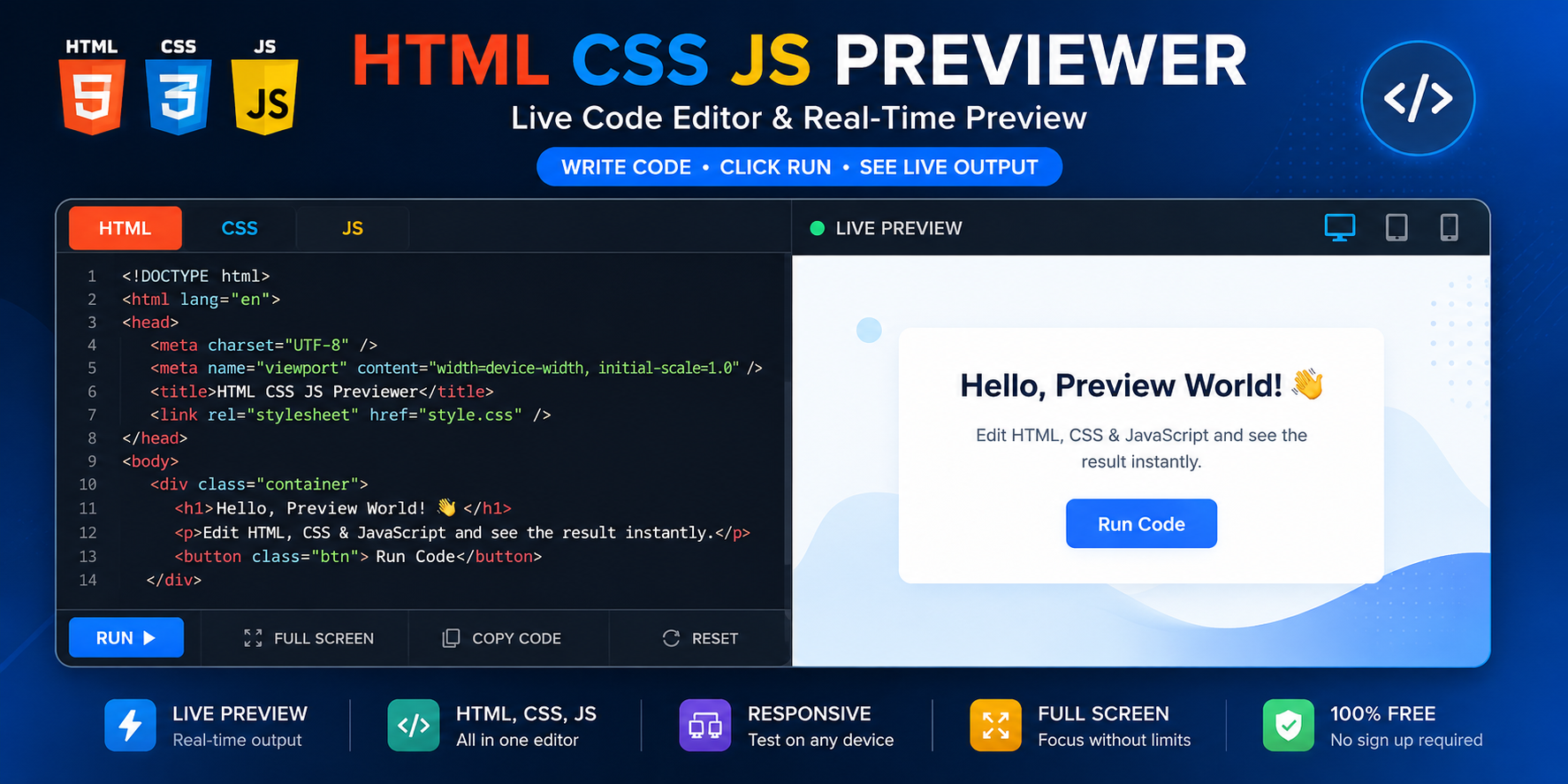 HTML CSS JS Previewer Online Free
